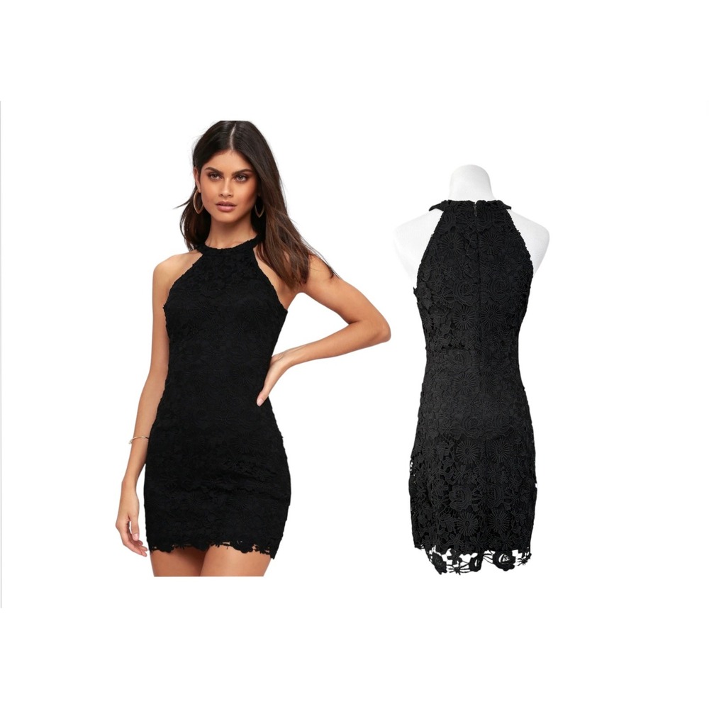 Lulu's Love Poem Black Crocheted Lace Dress SMALL Sunflower Pattern LBD